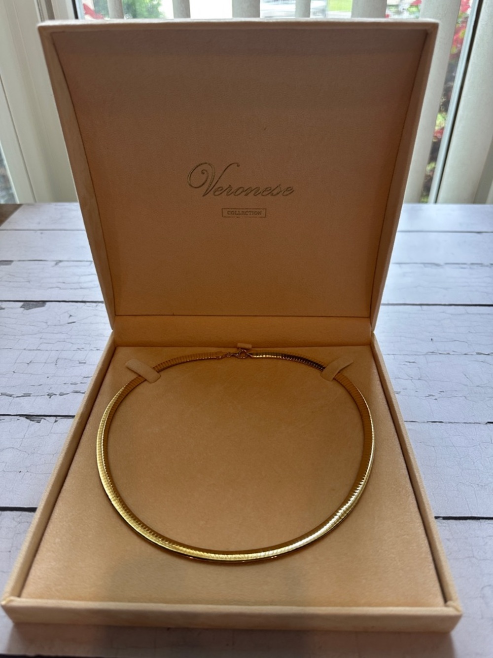 Veronese Gold Collar Necklace - Sleek Herringbone Choker